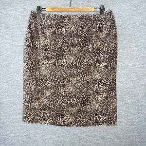 TALBOTS Neutral Cheetah Leopard Print Velvet Pencil Skirt Size 10 Brown Tan